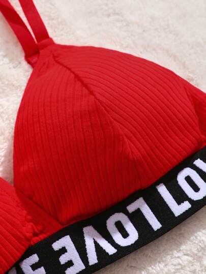 Contrast Letter Tape Women BH Slipje Lingerie Set, Pieces/Set Sports view 4