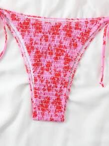 SHEIN Swim 女士夏季海灘花印露背比基尼套裝，適用於度假，印花隨機 - 粉色 - 查看 5