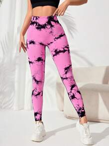 Yoga Trendy Seamless Tie-Dye Wide Waistband Elastic Compression Leggings For Sports - Multicolor - View 2