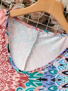 SHEIN LUNE Váy cổ tròn không tay mùa hè in hoa cỡ lớn - Hồng - Xem 3