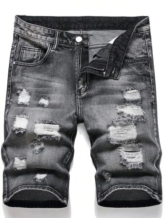 Pantalones cortos de mezclilla desgastados estilo europeo y americano, estilo emo para hombres