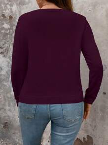 SHEIN LUNE Áo len cardigan nữ màu trơn đơn giản hàng ngày cỡ lớn, cho mùa đông - Màu đỏ tím - Xem 2