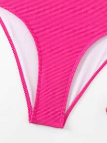 SHEIN Swim Bộ bikini tách biệt màu trơn rỗng dành cho kỳ nghỉ, bãi biển mùa hè - Màu Hồng Tươi - Xem 5