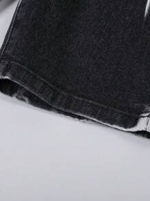 SHEIN Short en jean noir délavé pour garçon préadolescent, décontracté, à la mode et confortable pour l'été, haute élasticité - Noir - Voir 8