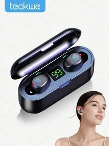 Teckwe Wireless Earbuds,High-End Wireless Headphones With LED Power Display,Noise Canceling, IPX7 Waterproof,Weightless And Comfortable In-Ear & 8MM Speaker,3Hrs Play Continuously & The Charging Box Can Be Charged 15 Times Perfect Gift For Birthdays Valentine's Day Gift,Boys & Girlfriends