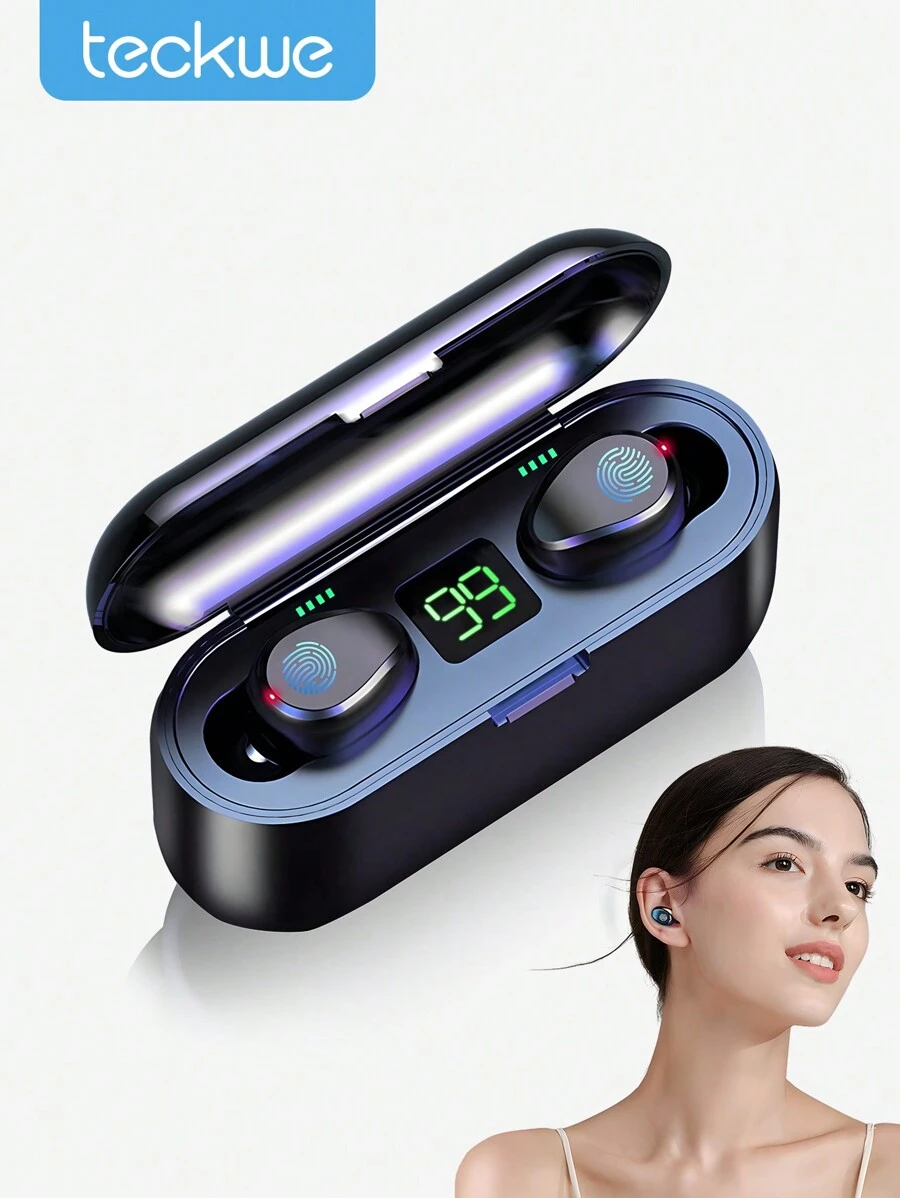 Teckwe Wireless Earbuds,High-End Wireless Headphones With LED Power Display,Noise Canceling, IPX7 Waterproof,Weightless And Comfortable In-Ear & 8MM Speaker,3Hrs Play Continuously & The Charging Box Can Be Charged 15 Times Perfect Gift For Birthdays Valentine's Day Gift,Boys & Girlfriends