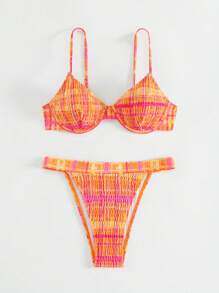 SHEIN Swim Conjunto de bikini casual y elegante para mujeres, conjunto de sujetador y Bottom de bikini para vacaciones en la playa, verano - Multicolor - Ver 7