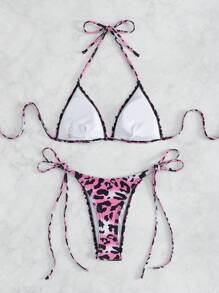 SHEIN Swim Women Leopard Print Triangle Spaghetti Strap Bikini Set For Summer Beach - Multicolor - View 6