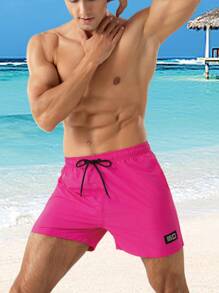 Manfinity Nam màu trơn Đơn giản Quần short đi biển - Màu Hồng Tươi - Xem 8