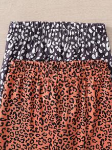 2pcs/Set Young Girl Leopard Print Cat Pattern Long Pants And Short Sleeve Casual Snug Fit Homewear Outfit, Tight Pajamas Set - Multicolor - View 6