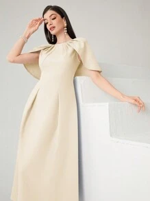 Modelyn 女士時尚純色短袖圓領裙 - 米色 - 查看 7