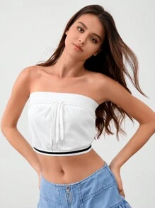 Forever 21 白色肋紋無肩帶束帶休閒運動上衣 - 白色 - 查看 4