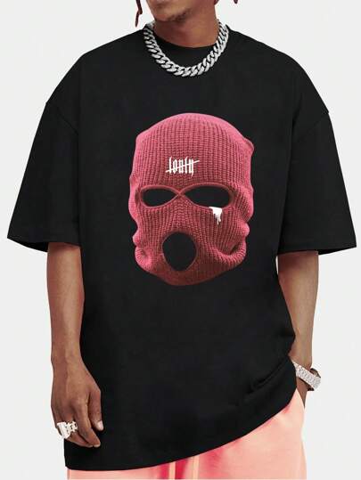 男士夏季休闲印花连帽短袖 T 恤