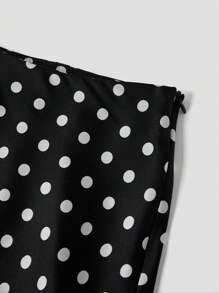 Firerie Elegant Polka Dot Satin Skirt - Black - View 4