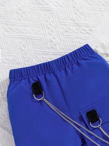 寶寶女孩夏日休閒學院風度假車印花短袖襯衫,配有鏈條和袋子的連身褲 - 彩色 - 查看 6