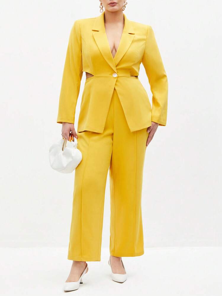 Plus Size Solid Color Casual Business Suit Set