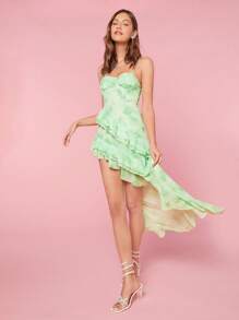 Enchnt Vestido de tirantes finos con capas y volantes para mujer con estampado de tie-dye para verano