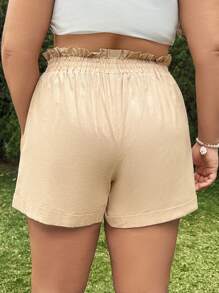 SHEIN EZwear Women Plus Size Ruffle Waist Solid Color Shorts