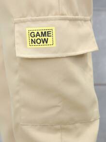 Teen Boy Solid Color Pocketed Jogger Pants - Khaki - View 5