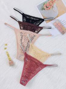 Sexy Lace Thong T-Back Panties Erotic Lingerie Set For Women , 5 Pcs