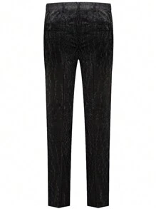 Calvornis Men's Solid Color Tapered Casual Suit Pants With Slanted Pockets , Corduroy - Black - View 2
