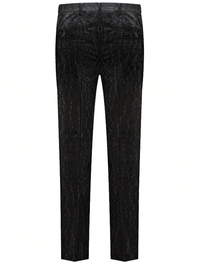 Men's Solid Color Tapered Casual Suit Pants With Slanted Pockets , Corduroy
