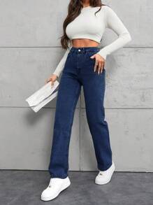 Cottnline Women's Straight Leg Jeans - Dark Wash - View 4