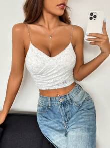 Flirla Top De Camisola Ajustado Con Encaje Y Cadena - Blanco - Ver 6