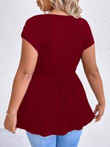 SHEIN LUNE 加大方领褶饰前荷叶边 T 恤