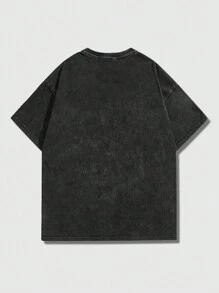 ROMWE MEN Street Life Men's Letter & Racing Car Printed Round Neck Short Sleeve T-shirt - Black - View 2