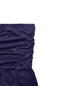 Holiday Leisure Style Strapless Loose Long Dress - Navy Blue - View 3