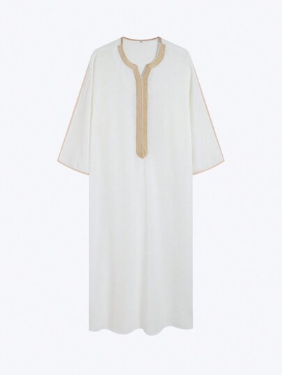 202 Nova Túnica Masculina Árabe Muçulmana Branca Bordada