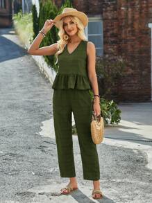 EMERY ROSE Bộ đồ hai mảnh thông thường không tay màu xanh đậm mùa hè dành cho nữ - xanh quân đội - Xem 6