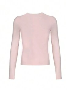 INAWLY Áo thun dài tay dáng ôm màu trơn đơn giản cho nữ - Màu Hồng baby - Xem 2