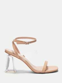 CUCCOO BIZCHIC 女士透明系带高跟时尚舒适高跟凉鞋，方头，优雅基础款，商务休闲，商务时尚，万圣节 - 杏色 - 查看 2