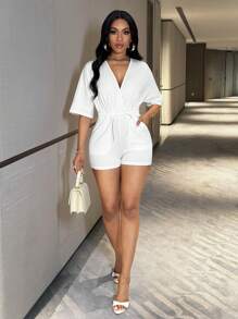 Slaydiva Women Jumpsuits Simpul Kantong Membungkus Plain Casual - Putih - View 3