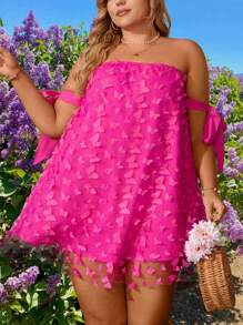 Celure Plus Size Strapless Floral Applique Fashion Dress Suitable For Party And Gathering Styling - Hot Pink - View 4