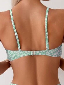 SHEIN Swim 夏日沙灘女士度假花卉印花荷葉邊簡約時尚比基尼套裝 - 彩色 - 查看 6