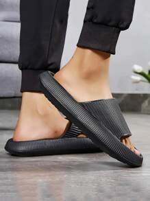 New Arrival Fashionable Black Stripe One-Sided Hole Thick-Soled Soft & Comfortable Women's Slipper For Indoor/Outdoor Bathroom/Home Use