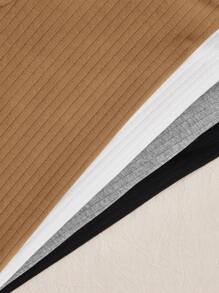 SHEIN EZwear 大尺碼純色針織女士短袖T恤 - 駝色 - 查看 6