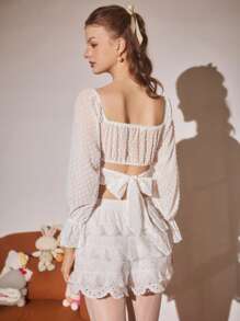 Aveloria 女性夏季露肩荷葉邊長袖上衣