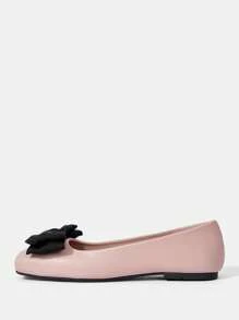 CUCCOO DOLLMOD Flat Square Toe Ballerina Shoes With Pink Bow, French Style For Women Vacation Shoes Summer - Pink - View 5