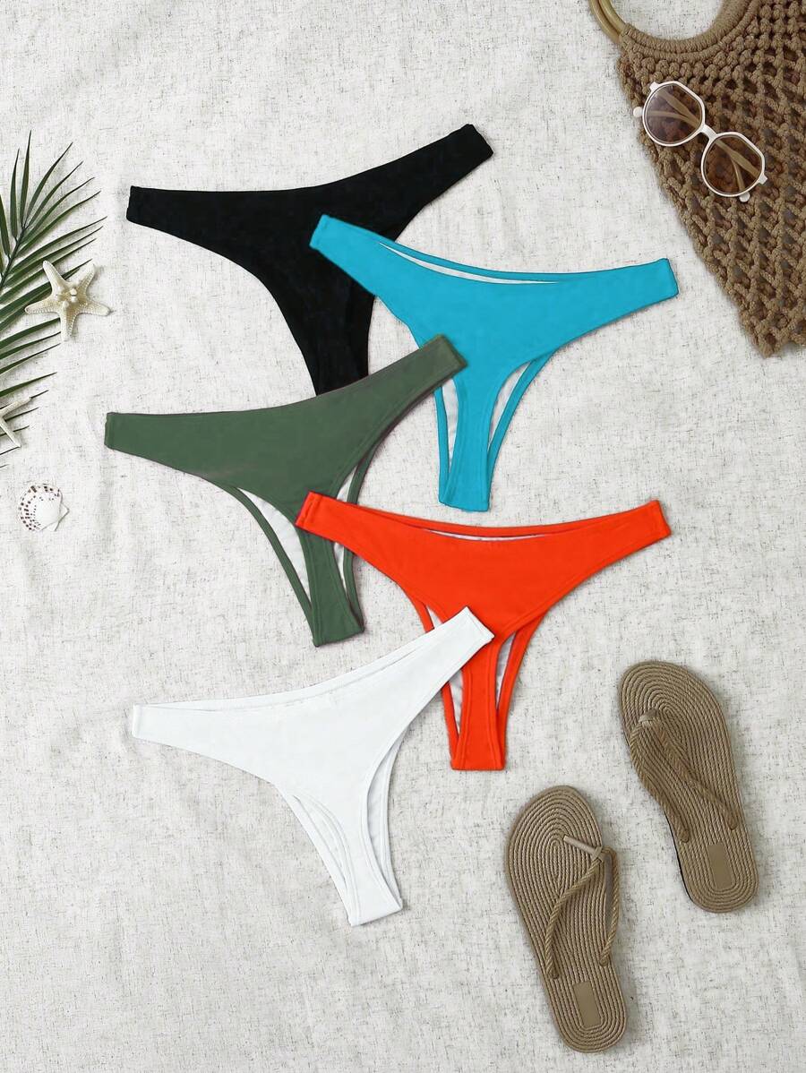 SHEIN Swim Summer Beach Solid Color Bikini Bottom For Vacation - Multicolor - View 1