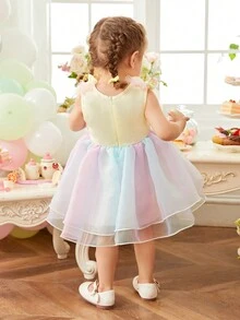 Baby Girl Spring/Summer Sweet Lovely Cute Gradient Mesh Dress - Multicolor - View 2