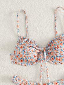 Swim Mod Women Ditsy Floral High Cut Bikini Set, Random Printed Summer Beach Vacation Bikini Set - Multicolor - View 4