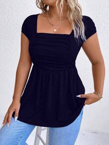 SHEIN LUNE Plus Square Neck Ruched Front Peplum Tee