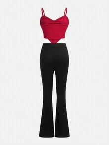 SHEIN Cô gái Tween In Trái tim Áo ba lỗ Áo Và Quần loe Bộ - Nhiều màu - Xem 2