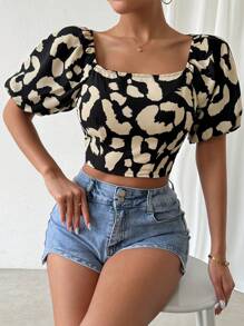 RosyDaze Back Print Tie Dye Puff Sleeve Shirt