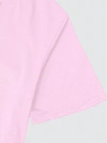 Flirla Round Neck Short Sleeve T-Shirt With English And Number Print For Summer - Pink - View 3