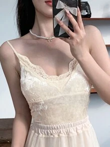 DAZY Women Solid Color Lace Splice Casual Daily Simple And Pure Camisole